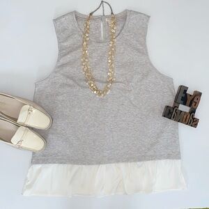 J. CREW Heather Gray With Cream Ruffle Sleeveless Top